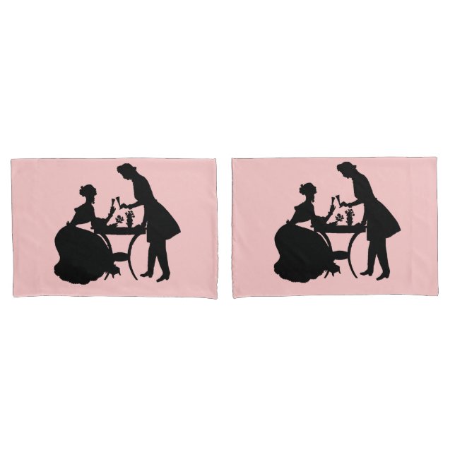 Black Silhouette on Pink Romantic Couple Wine Pillow Case (Front-Set)
