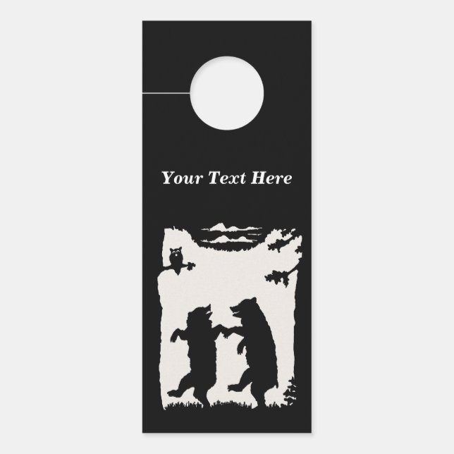 Black Silhouette Pair of Dancing Bears Trees Owl Door Hanger (Front)