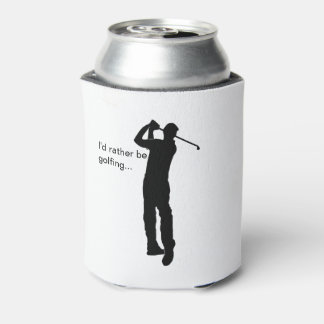 Black Silhouette Picture of Golfer Can Cooler