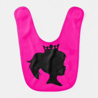 Black Silhouette Princess on Bright Pink Bib