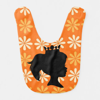 Black Silhouette Princess on Orange Flowers Bib