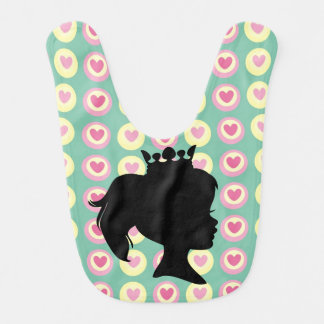 Black Silhouette Princess on Teal Hearts Bib
