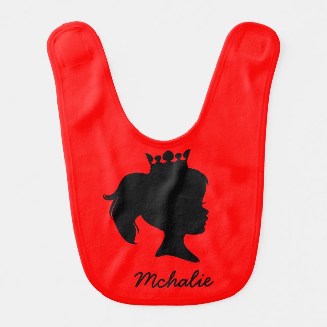 Black Silhouette Princess Personalized  Bib (Front)