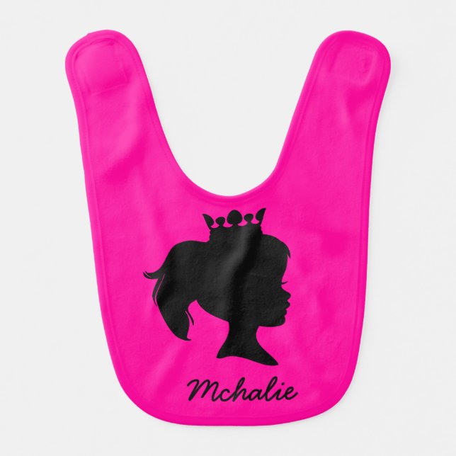 Black Silhouette Princess Personalized  Bib (Front)