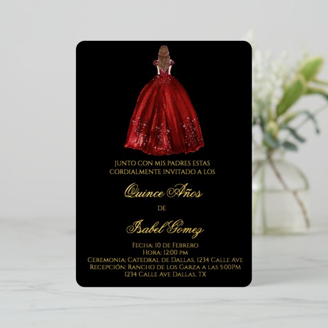 Black silhouette quinceañera invitation foil invitation (Standing Front)