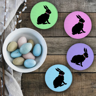 Black Silhouette Rabbit Bright Flowers Pastels Coaster Set