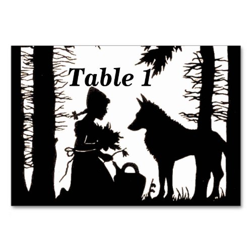 Black Silhouette Red Riding Hood Wolf Under Trees Table Number
