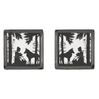 Black Silhouette Red Riding Hood Wolf Woods Cufflinks