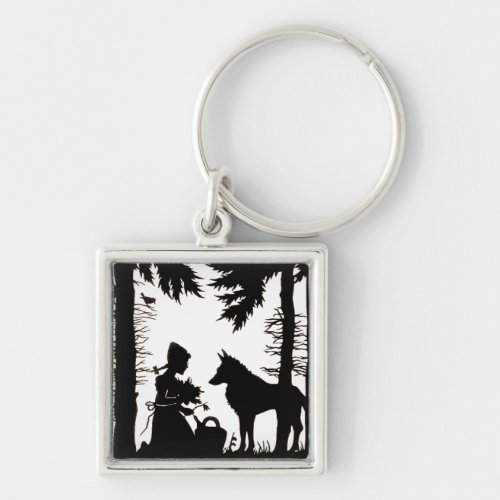 Black Silhouette Red Riding Hood Wolf Woods Keychain