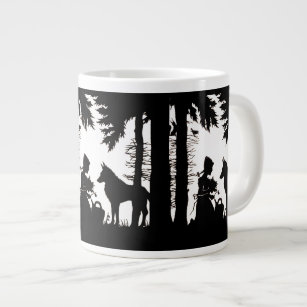 Black Silhouette Red Riding Hood Wolf Woods Large Coffee Mug
