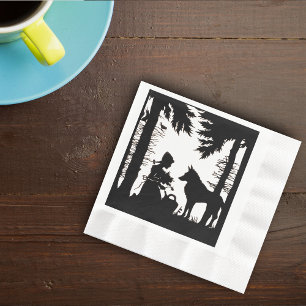 Black Silhouette Red Riding Hood Wolf Woods Napkins