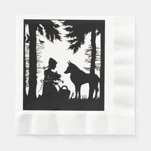 Black Silhouette Red Riding Hood Wolf Woods Napkins