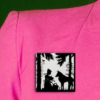 Black Silhouette Red Riding Hood Wolf Woods Pinback Button