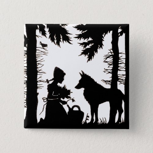 Black Silhouette Red Riding Hood Wolf Woods Pinback Button