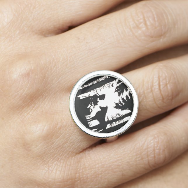 Black Silhouette Red Riding Hood Wolf Woods Ring (In Situ)
