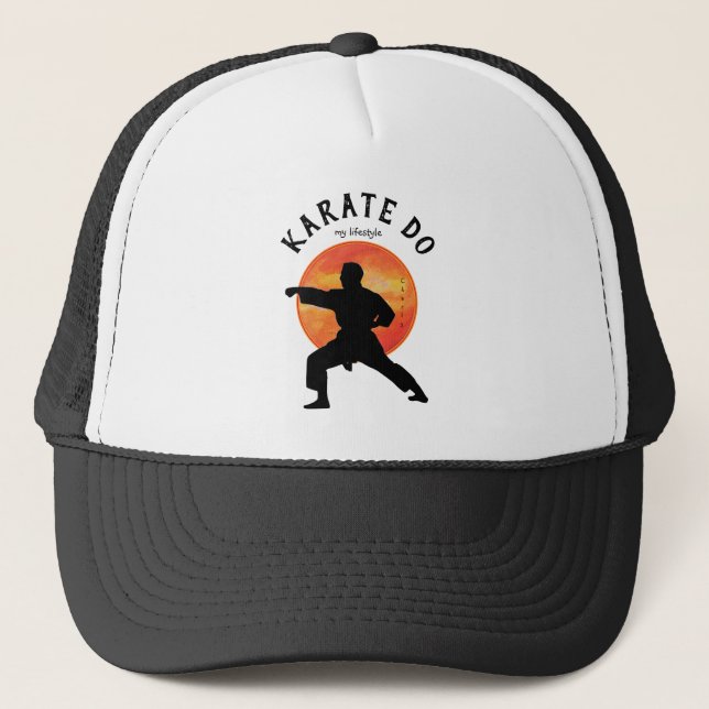 Black Silhouette & Rising Sun Martial Arts Karate Trucker Hat (Front)