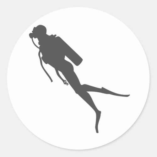 Black silhouette scuba divers classic round sticker