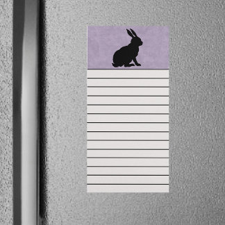 Black Silhouette Side Profile Sitting Bunny Purple Magnetic Notepad