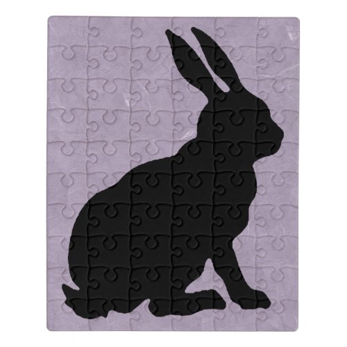 Black Silhouette Sitting Bunny Rabbit Purple Jigsaw Puzzle