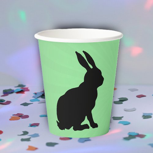 Black Silhouette Sitting Bunny Tall Ears on Green Paper Cups