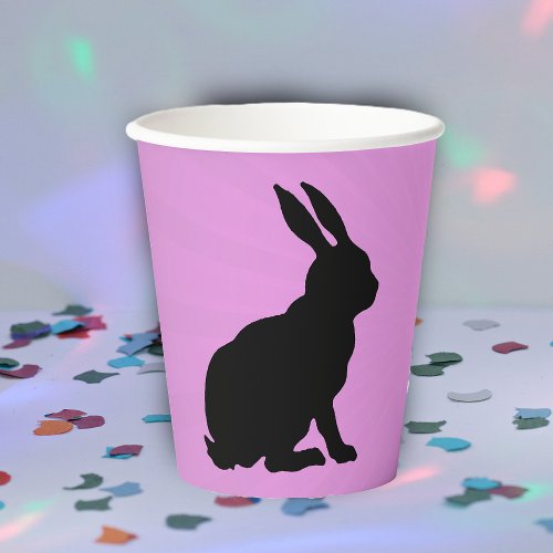 Black Silhouette Sitting Bunny Tall Ears on Pink Paper Cups