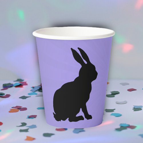 Black Silhouette Sitting Bunny Tall Ears on purple Paper Cups