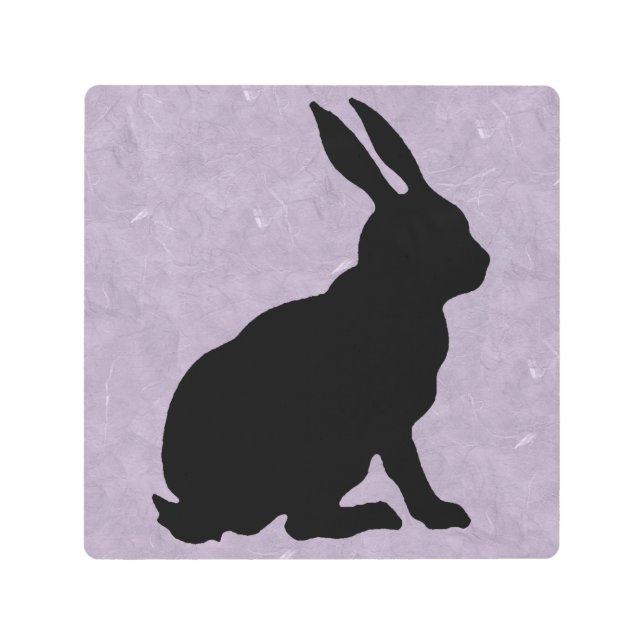 Black Silhouette Sitting Rabbit on Pretty Purple Metal Print (Front)