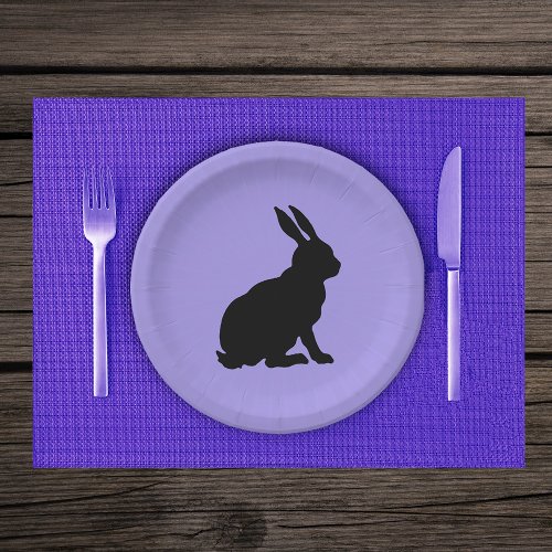 Black Silhouette Sitting Rabbit on Purple Paper Plates