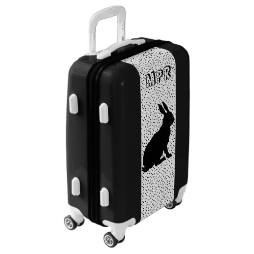 Black Silhouette Sitting Rabbit Polka Dots Luggage