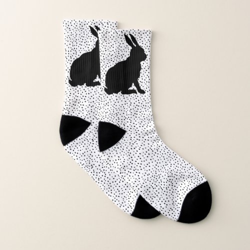 Black Silhouette Sitting Rabbit Polka Dots White Socks