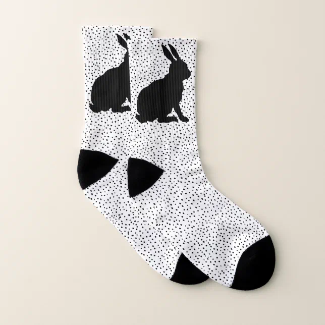 Black Silhouette Sitting Rabbit Polka Dots White Socks | Zazzle