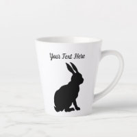 Black Silhouette Sitting Rabbit Side Profile Latte Mug