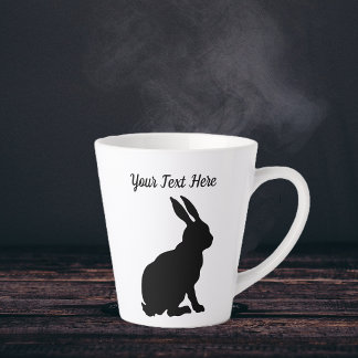 Black Silhouette Sitting Rabbit Side Profile Latte Mug