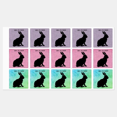 Black Silhouette Sitting Rabbit Tall Ears Colors Kids Labels