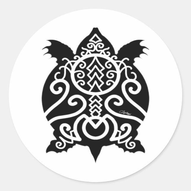 Black Silhouette Snapper Turtle Classic Round Sticker (Front)