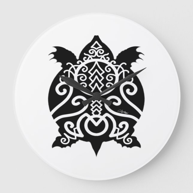 Black Silhouette Snapper Turtle Large Clock (Front)
