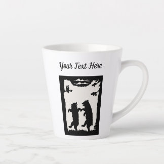 Black Silhouette Two Dancing Bears Trees Owl Latte Mug