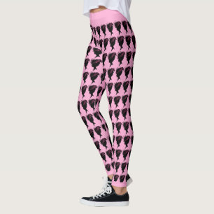 Black Silhouette Victorian Lady Head Hat Pink Leggings