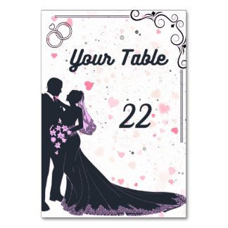 Black Silhouette Wedding Table Number Card