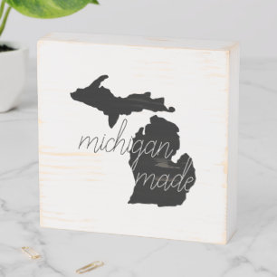 Black Silhouette With Michigan Made Typography Wooden Box Sign
