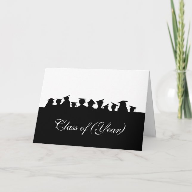Black Silhouettes of Graduates  Customize Year Card (Front)