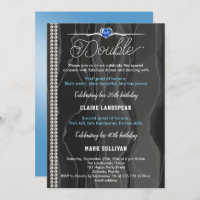 Black Silk, Pearls & Blue Adult Joint Birthday Invitation