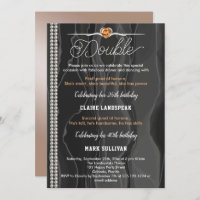 Black Silk, Pearls & Orange Adult Joint Birthday Invitation