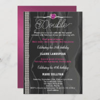 Black Silk, Pearls & Pink Adult Joint Birthday Invitation