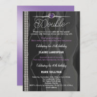 Black Silk, Pearls & Purple Adult Joint Birthday Invitation