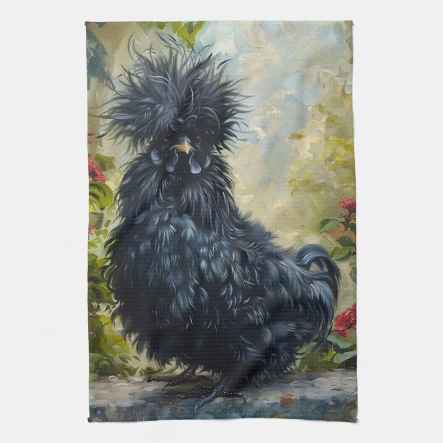 Black Silkie Chicken Painting Kitchen Towel (Vertical)