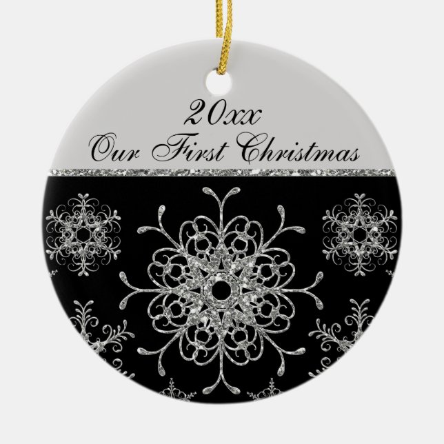 Black, Silver 1st Christmas Keepsake Ornament (Front)