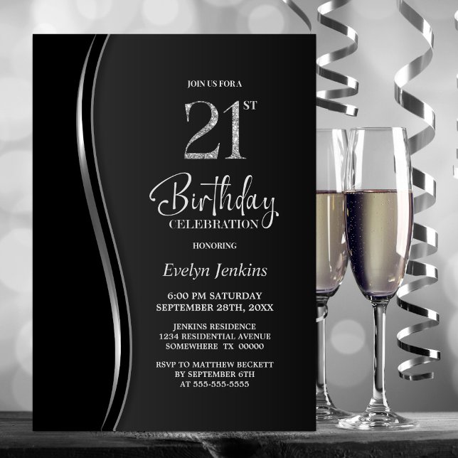 Black Silver 21st Birthday Party Invitation (Creator Uploaded)