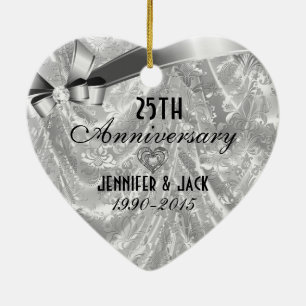 Black & Silver 25th Wedding Anniversary Ornament 3