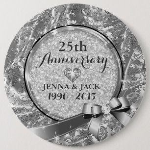 Black & Silver 25th Wedding Anniversary Ornament 4 Button